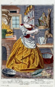 Kucharz. Grawer autorstwa Martina Engelbrechta (1684-1756), w „Nowym zespole habilles manewrów” XVIII w., Niemcy. Paryż, Sztuka Dekoracyjna autorstwa Martin Engelbrecht