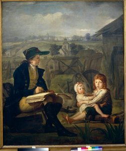 Werther dessine des enfants, illustration du roman ""Cierpienia młodego Wertera"" (Les Souffrances du jeune Werther) de Johann Wolfgang von Goethe (1749-1832) - Werther rysujący dzieci - Olej na płótnie autorstwa Martina Ferdinanda Quadala (1736-1808) )