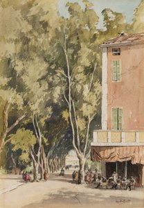 „Aleja platanów, Vaison”, Vaucluse, październik 1933 (atrament i akwarela na papierze) autorstwa Martin Hardie