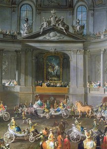 Kawalkada w Zimowej Szkole Jeździeckiej wiedeńskiego Hofa dla uczczenia klęski armii francuskiej pod Pragą, przedstawiająca konny portret cesarza Karola VI, 1743, detal 67400, patrz także 665 autorstwa Martin II Mytens or Meytens