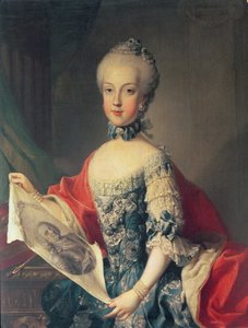Arcyksiężna Maria Karolina (1752-1814), trzynaste dziecko Marii Teresy z Austrii (1717-80), żona Ferdynanda I (1751-1825), króla Obojga Sycylii, trzymająca portret swojego ojca cesarza Franca