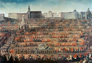 Uroczyste wejście Izabeli Parmeńskiej do Wiednia, aby zostać narzeczoną cesarza Józefa II (później Józefa II) autorstwa Martin II Mytens or Meytens