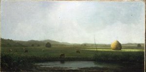 Scena bagienna: Bydło w pobliżu siodła z siana (olej na płótnie) autorstwa Martin Johnson Heade