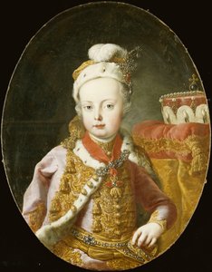 Portret arcyksięcia Józefa, późniejszego cesarza Austrii Józefa II, do połowy długości, w złotej haftowanej różowej aksamitnej kurtce z gronostajowym wykończeniem, piórkowej czapce ozdobionej broszą i noszącego Order Złotego Runa,