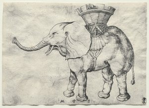 Słoń z Howdah, ok. godz. 1485. autorstwa Martin Schongauer