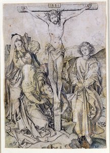 Chrystus na krzyżu z Dziewicą i św. Janem (rycina) autorstwa Martin Schongauer