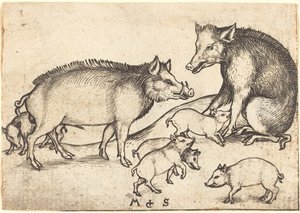 Rodzina świń autorstwa Martin Schongauer