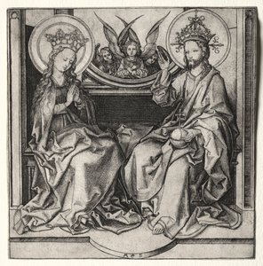 Bóg Ojciec i Błogosławiona Dziewica na tronie z aniołami, c. 1480-90. autorstwa Martin Schongauer