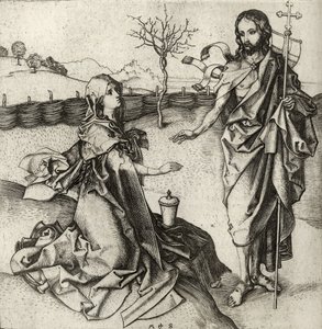 Nasz Zbawiciel ukazujący się Marii Magdalenie w Ogrodzie, z „Katalogu zbioru rycin, akwafort i drzeworytów” Richarda Fishera, opublikowanego w 1879 r. autorstwa Martin Schongauer