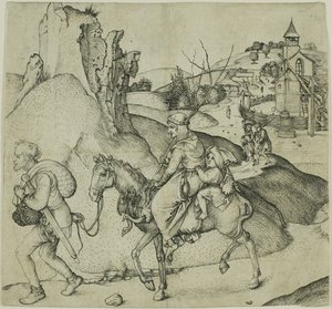 Rodzina chłopska idąca na targ autorstwa Martin Schongauer