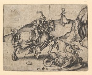 Św. Jerzy zabijający smoka, ca. 1435-1491. autorstwa Martin Schongauer