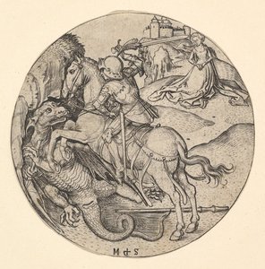 Św. Jerzy zabijający smoka, ca. 1435-1491. autorstwa Martin Schongauer