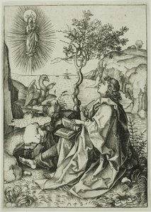 Św. Jan Ewangelista na Patmos autorstwa Martin Schongauer