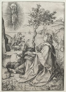 Św. Jan Ewangelista na wyspie Patmos. autorstwa Martin Schongauer