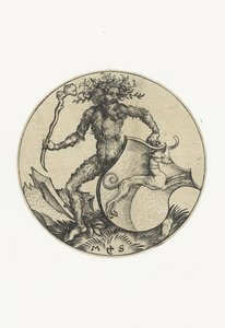 Herb z psem, trzymany przez dzikiego człowieka z maczugą Figurki z herbami (tytuł serii) autorstwa Martin Schongauer