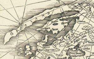 Mapa Morza Północnego z 1513 r. przedstawiająca Grenlandię połączoną ze Skandynawią