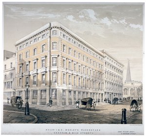 Magazyny panów J&R Morleya, róg Milk Street i Gresham Street, Londyn, c1840 autorstwa Martin and Hood