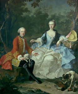 Hrabia Giacomo Durazzo 1717-1794 w przebraniu myśliwego ze swoją żoną..., prawdopodobnie początek lat 60. XVIII wieku.