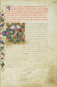 Historiograficzny inicjał C przedstawiający proroka Daniela w krajobrazie, ok. 1471 r. autorstwa Martino di Giorgio da Modena