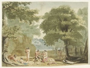 Nimfy i satyry w krajobrazie. autorstwa Martinus Berkenboom