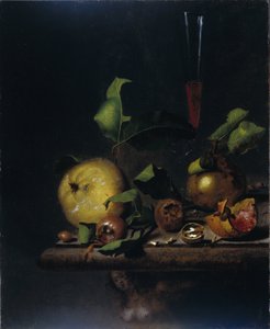 Martwa natura z pigwami, nieszpułkami i kieliszkiem autorstwa Martinus Nellius