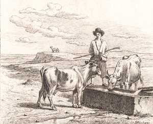 Pasterz przy poidełce. Ilustracja do Chr. Winther „Dwadzieścia pięć obrazków dla małych dzieci” autorstwa Martinus Rørbye