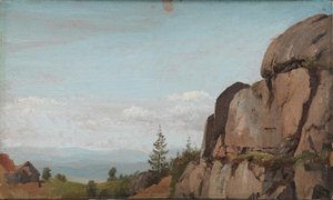 Norweski krajobraz ze skałami na pierwszym planie autorstwa Martinus Rørbye