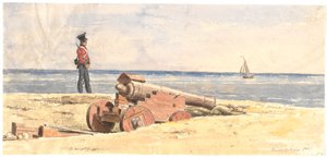 Strażnik i armata na plaży Frederikshavn autorstwa Martinus Rørbye