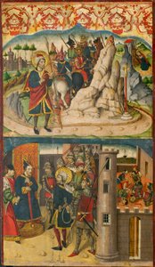 Święty Krzysztof spotyka szatana; Święty Krzysztof przed królem Licji autorstwa Martín de Soria