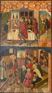 Święty Krzysztof żegnający się z królem, który bał się szatana, Święty Krzysztof i jego nawróceni... autorstwa Martín de Soria