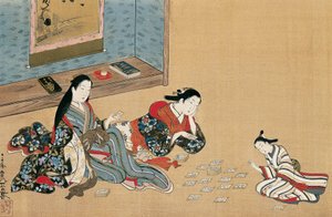 Kobiety grające w karty, Maruyama Okyo (1733-1765), malarstwo na jedwabiu w stylu ukiyo-e, Japonia