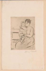 W banku Matka i dziecko Na ławce (tytuł na obiekcie) autorstwa Mary Cassatt (signed by artist)