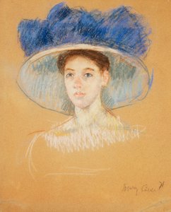 Głowa kobiety w dużym kapeluszu, ok. 1909 r. autorstwa Mary Cassatt