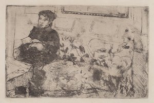 Wnętrze: na sofie autorstwa Mary Cassatt