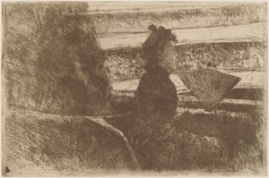 Dama w czerni, w loży, twarzą w prawo autorstwa Mary Cassatt