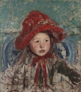 Mała dziewczynka w dużym czerwonym kapeluszu autorstwa Mary Cassatt