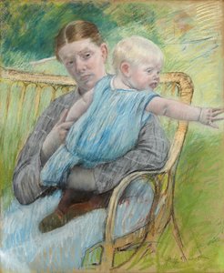 Matylda trzymająca dziecko, które sięga w prawo, ok. 1889 r. autorstwa Mary Cassatt