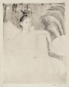 Mimi trzymająca japoński wachlarz autorstwa Mary Cassatt