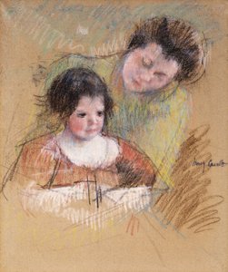 Reine pochyla się nad ramieniem Margot, autorstwa Mary Cassatt
