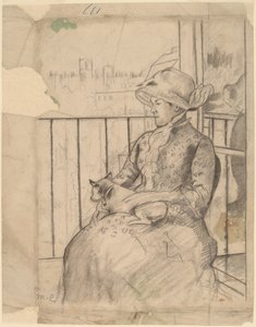 Zuzanna na balkonie trzymająca psa [recto], ok. 1930 r. 1883. autorstwa Mary Cassatt