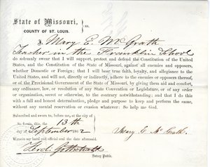 Przysięga lojalności Mary E. McGrath z Missouri, hrabstwo St. Louis autorstwa Mary E. McGrath