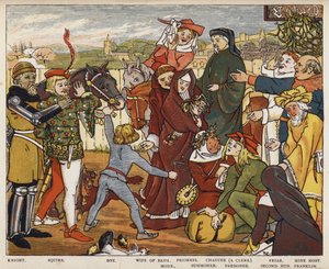 Geoffrey Chaucer, The Canterbury Tales, The Pilgrims opuszczający The Tabard Inn (kolor lito)