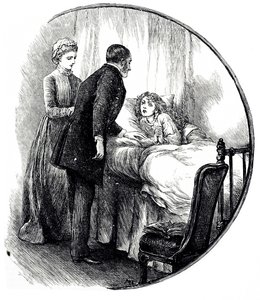 Rycina przedstawiająca lekarza odwiedzającego swojego małego pacjenta w domu. Ilustrowane przez Mary Ellen Edwards (1838-1934), angielską artystkę i płodną ilustratorkę książek dla dzieci autorstwa Mary Ellen Edwards
