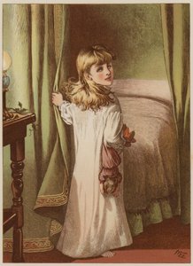 Dziewczyna kładzie się do łóżka (chromolitho) autorstwa Mary Ellen Edwards
