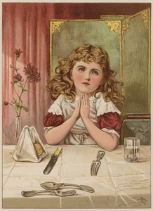 Dziewczyna odmawiająca łaskę przed posiłkiem (chromolitho) autorstwa Mary Ellen Edwards