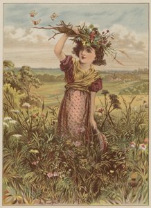 Dziewczyna z kwiatami i motylami (chromolitho) autorstwa Mary Ellen Edwards