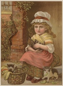 Dziewczyna z kociętami (chromolitho) autorstwa Mary Ellen Edwards