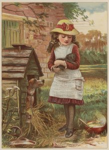 Dziewczyna ze szczeniakiem (chromolitho)