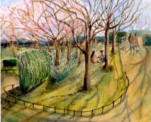 Japońscy turyści, Regents Park, 2004 (olej na desce) autorstwa Mary Kuper