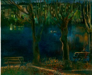 A lagoa; South End Green, 2011 (óleo a bordo) polonês autorstwa Mary Kuper
